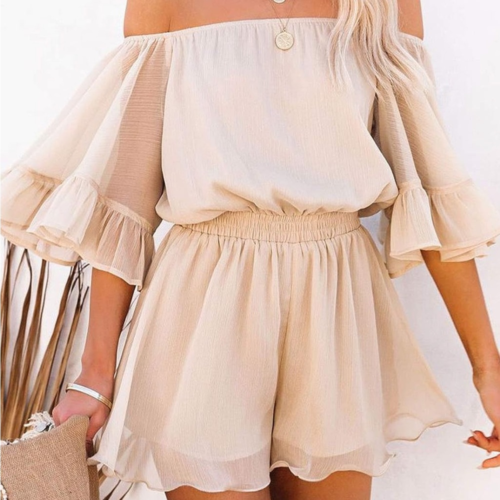 Light Pink/Nude Off-the Shoulder Boho Romper